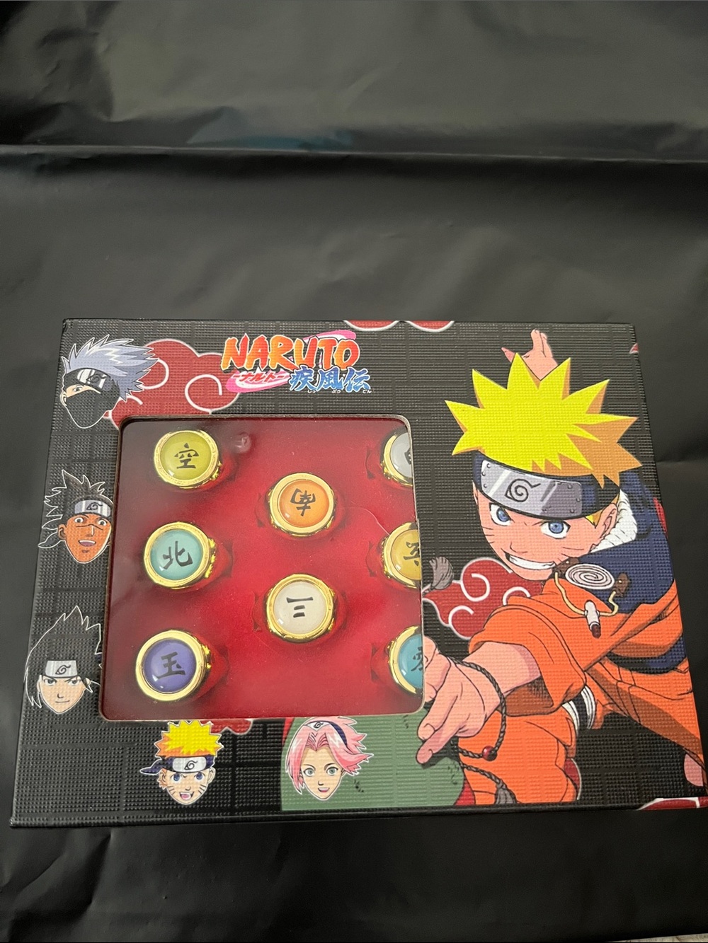 Naruto Kids Jewelry 9 piece ring Set — Yellow, Orange, Red, Blue Accents